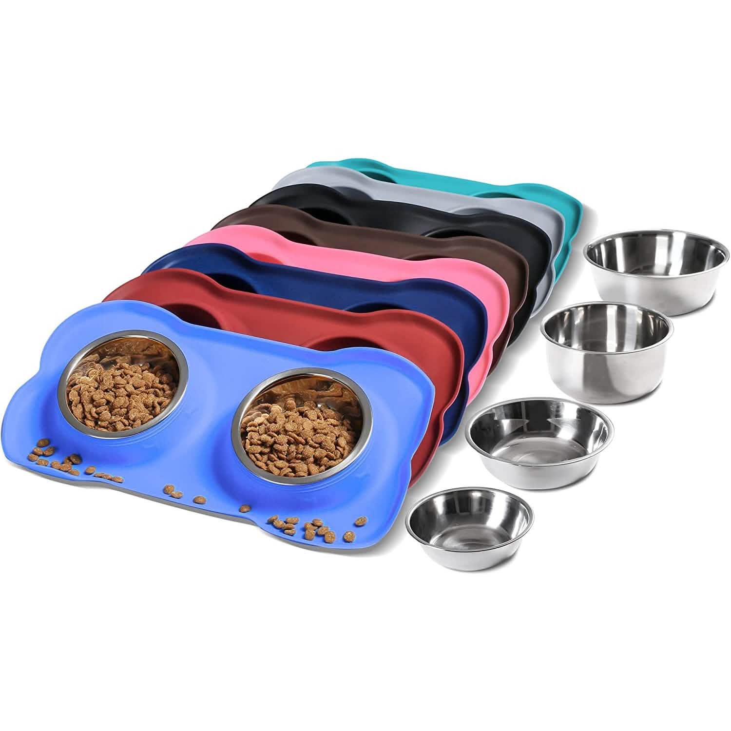 Hubulk 2 Stainless Steel Dog Bowl with No Spill Non-Skid Silicone Mat