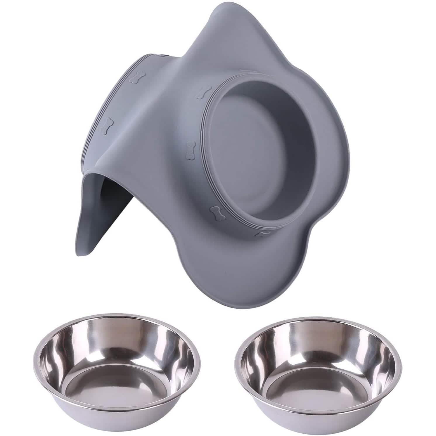 Hubulk 2 Stainless Steel Dog Bowl with No Spill Non-Skid Silicone Mat